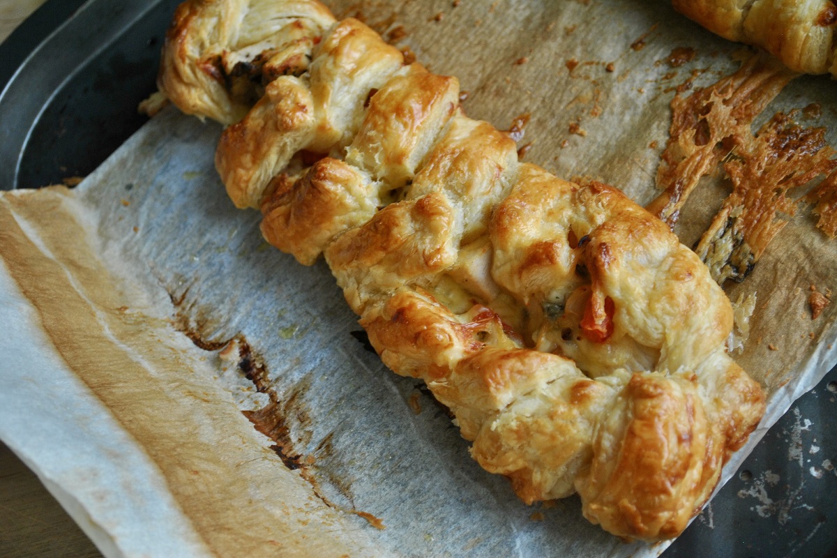 Chicken and Cheese Puff Pastry Braids