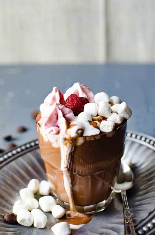 Parisian Hot Chocolate with Raspberry Whipped Cream