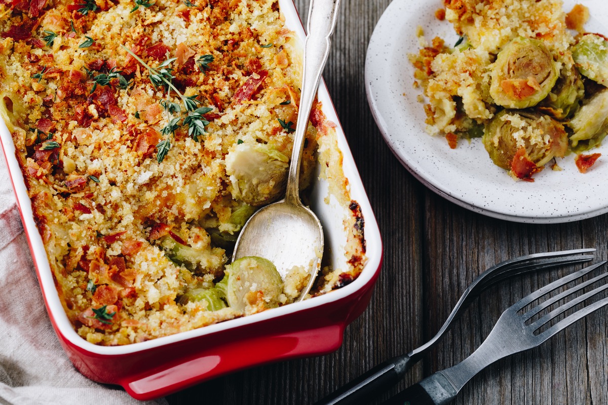 7 Non-Traditional Thanksgiving Side Dishes - Brussels sprouts, kale, and celery root gratin