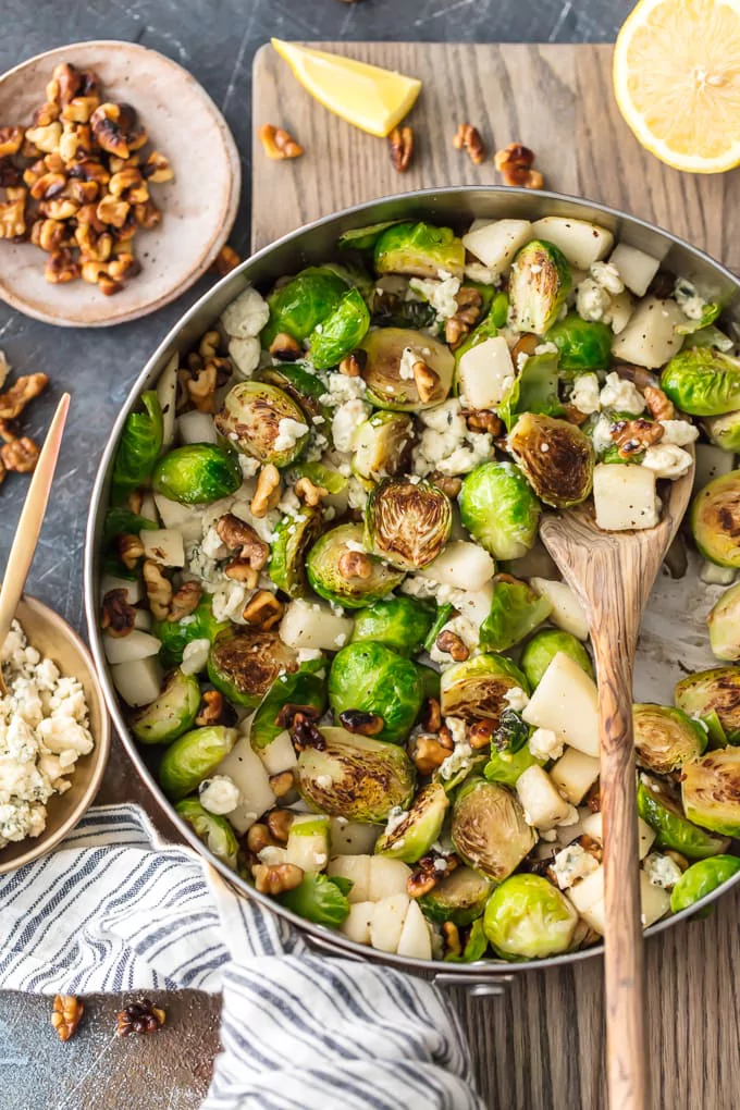 Pear And Blue Cheese Roasted Brussels Sprouts