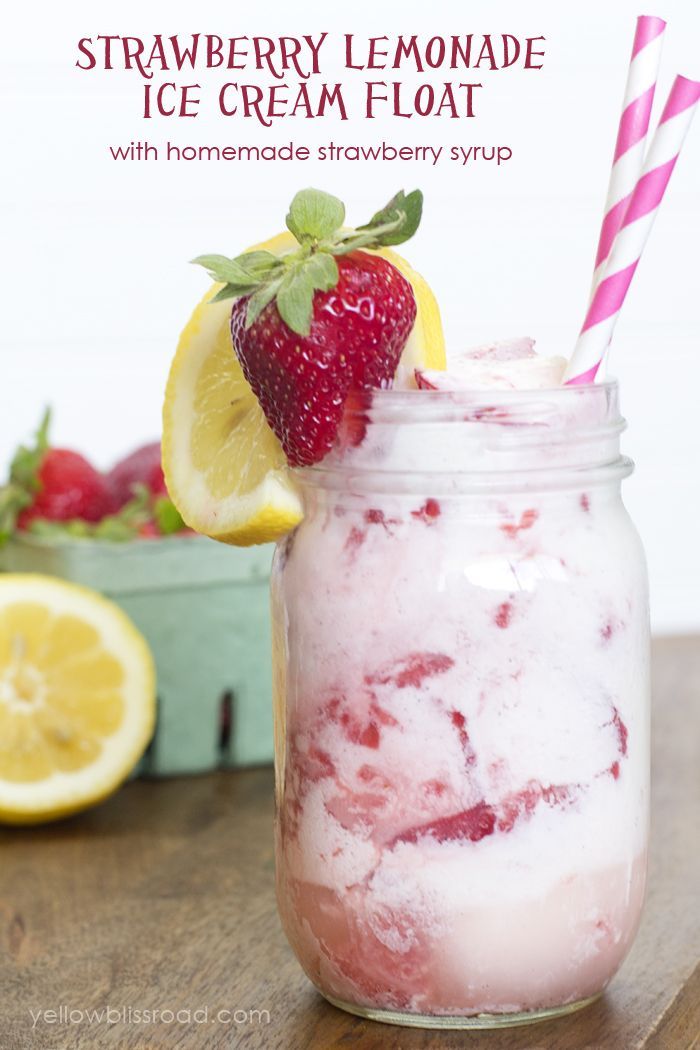 Strawberry Lemonade Ice Cream Float With Homemade Strawberry Syrup