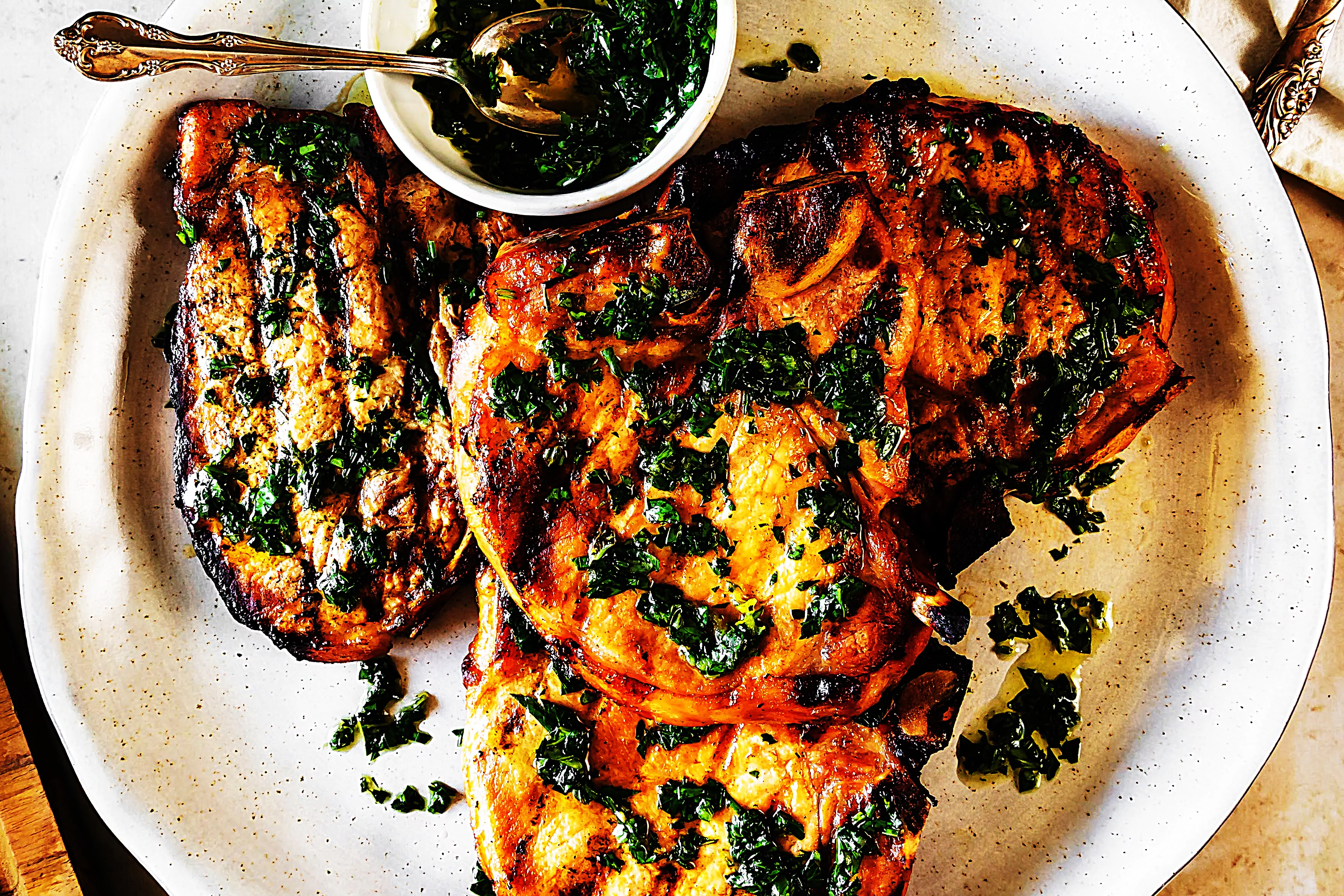 Stupid-Easy Recipe for Grilled Orange and Smoked Paprika Brined Pork Chops with Basil Chimichurri (#1 Top-Rated)