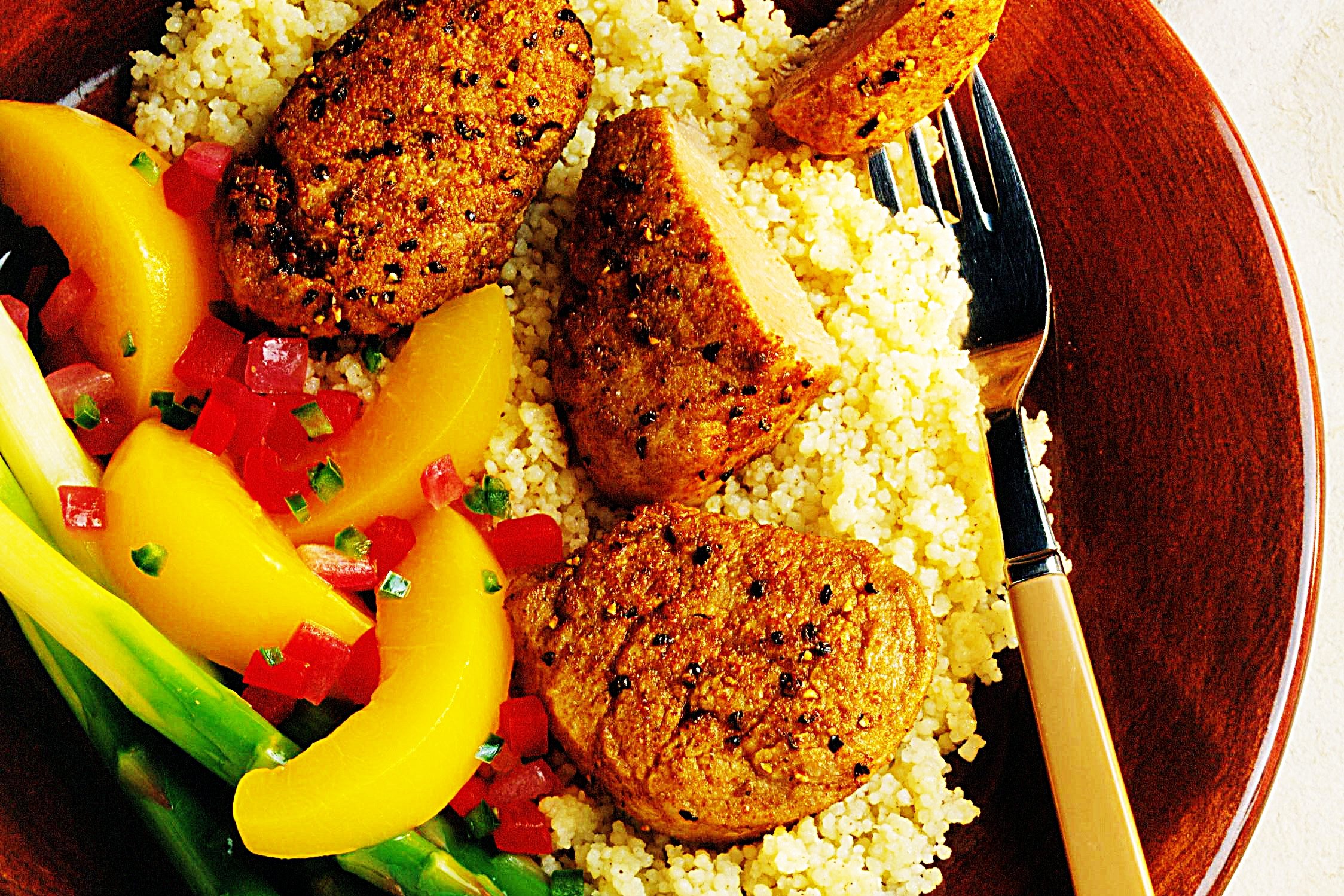 Stupid-Easy Recipe for Southwestern Pork Medallions with Cinnamon Couscous & Peach Chutney (#1 Top-Rated)