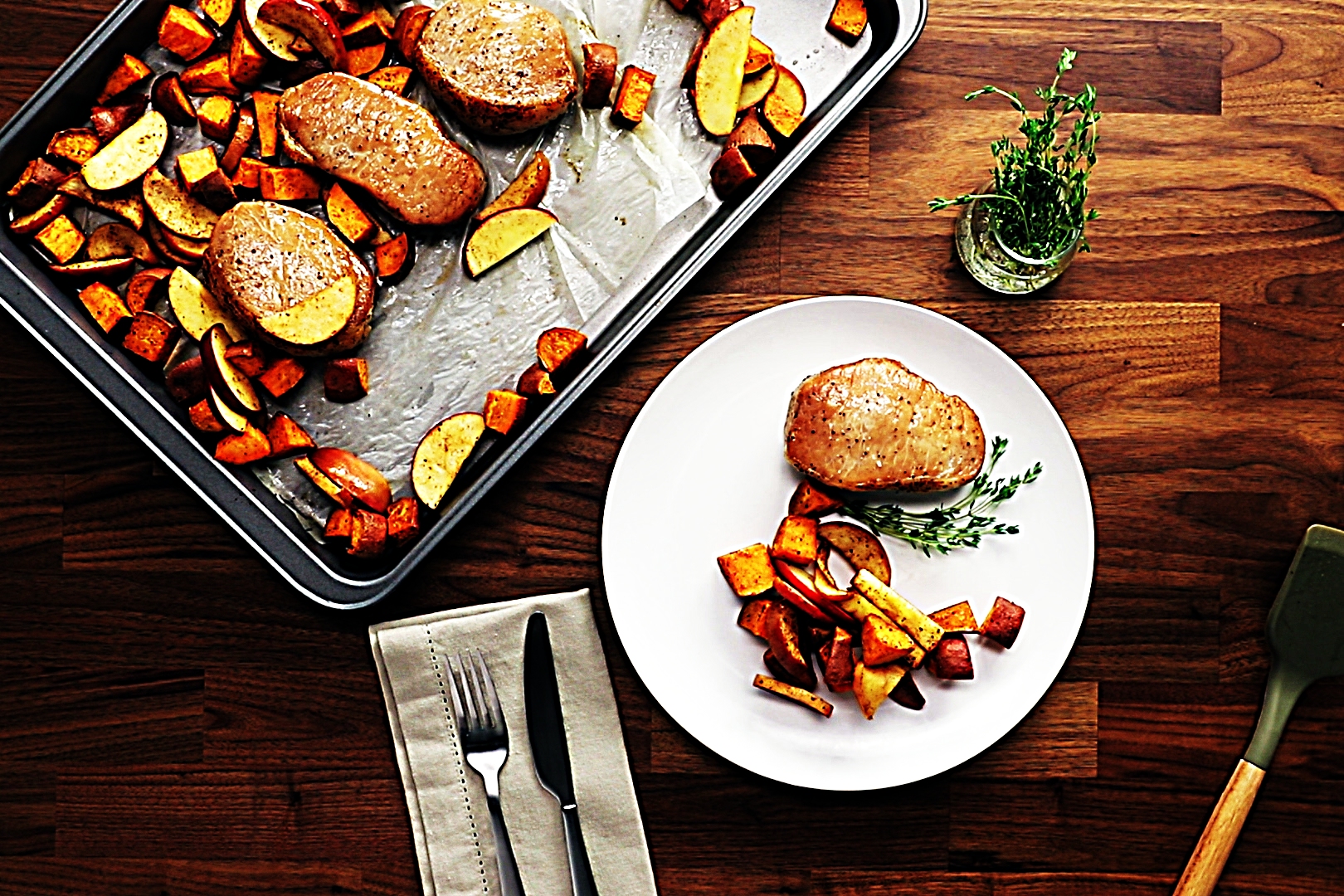 Stupid-Easy Recipe for Sheet Pan Pork Chops with Sweet Potatoes and Apples (#1 Top-Rated)