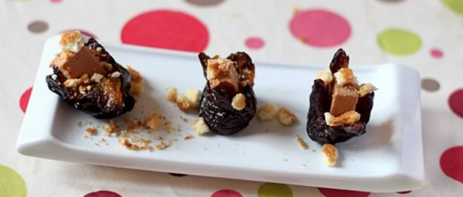 Recipe For Easy Party Appetizers: Foie Gras Stuffed Prunes with Almond Tuiles