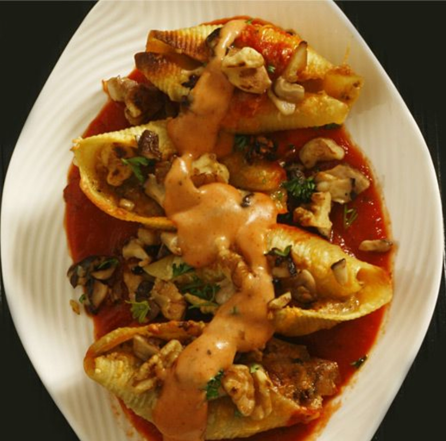 Recipe For Pasta Shells Stuffed with Porcini Mushroom Walnut Pesto