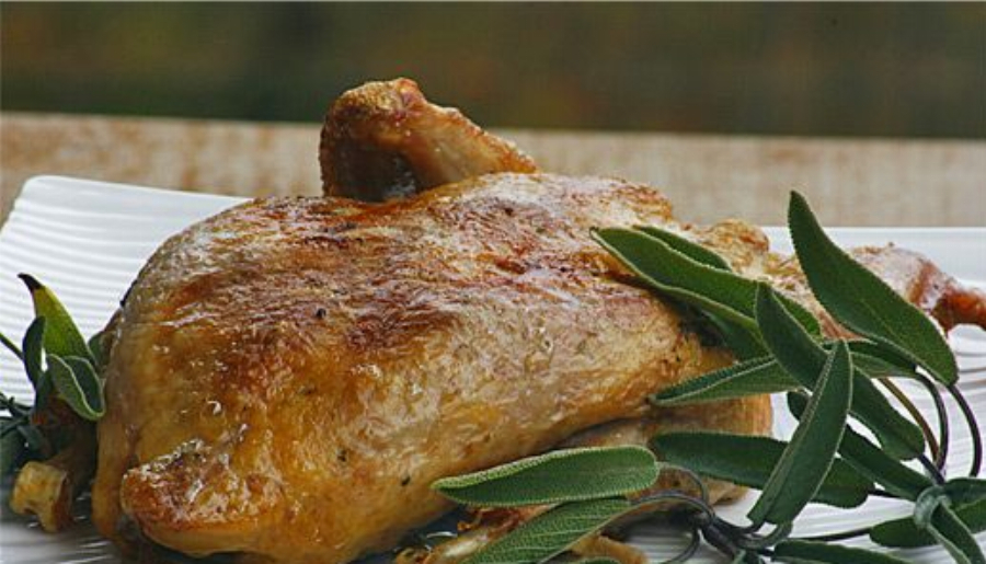 Recipe For Roasted Pheasant Stuffed with Sage and Granny Smith Apples