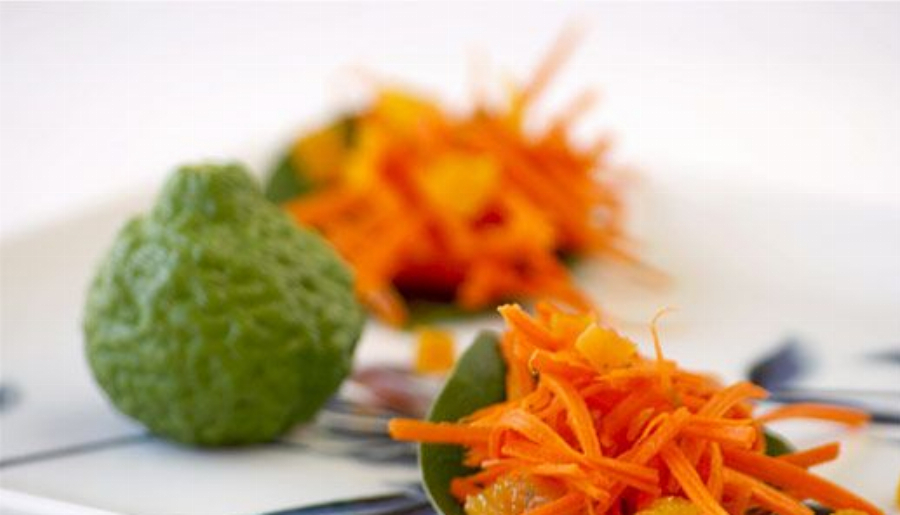 Recipe For Dried Apricot and Carrot Salad on Betel Leaves