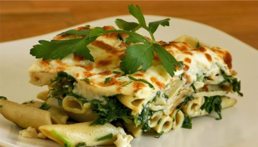 Recipe For Baked Spinach Penne Pasta (Gratin de Pates Aux Epinards)
