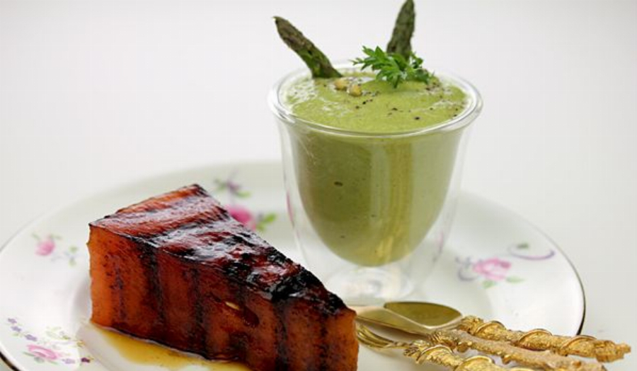 Recipe For Cold Asparagus Soup with Grilled Watermelon
