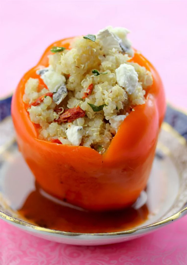 Recipe For Quinoa Stuffed Bell Pepper with Roasted Bell Pepper Coulis