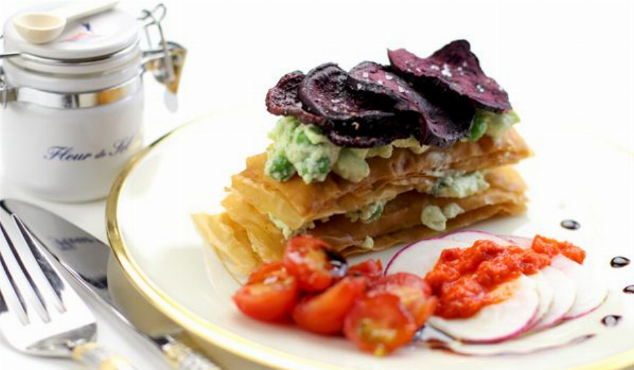 Recipe For Beet Napoleon with Green Peas and Ricotta Cheese (Mille-Feuille de Betterave et Petits Pois)