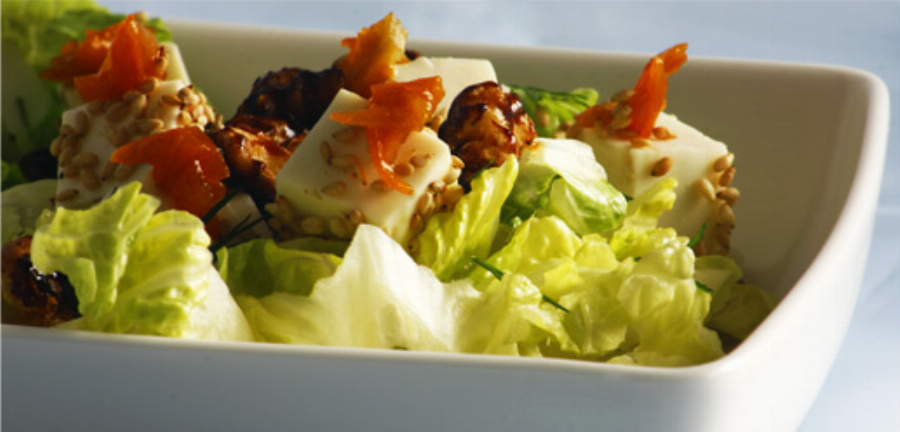Recipe For Fresh Garden Salad served with Sesame Persian Cheese and Candied Walnuts