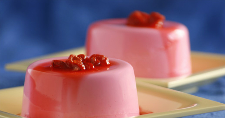 Recipe For Rose Panna Cotta with Grenadine Syrup and Crunchy French Pralines
