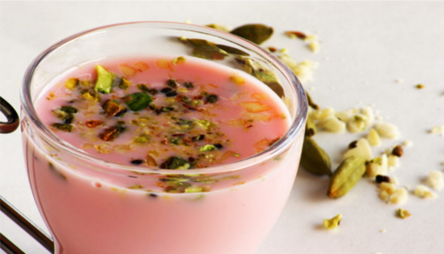 Recipe For Sharbat (Indian Milk Drink made with Rooh Afza Syrup, Cardamom Seeds, Almonds, Cashews and Pistachios)