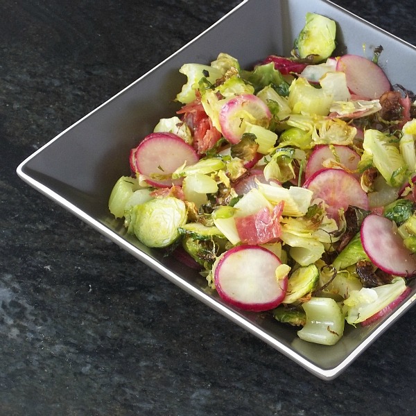 Recipe For Roasted Brussels Sprouts and other vegetables with Sopressata